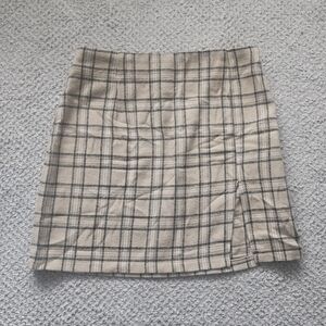 PRINCESS POLLY Beige Black Plaid Mini Skirt Academia US Size 2